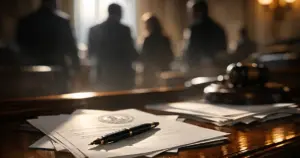 Bill signing pen on legislative documents in Virginia state chamber with silhouetted figures in background
