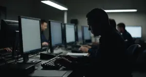 FBI agents working at computer stations in dimly lit operations room during active investigation